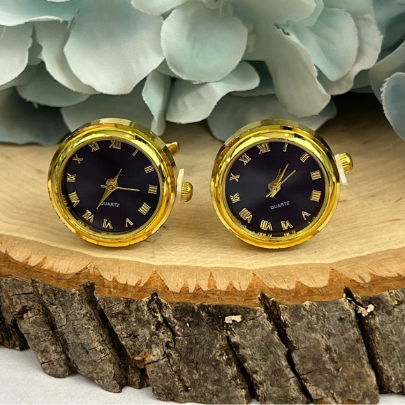 Elegant Ocean Blue and Gold Quartz Watch Cufflinks - Picture 8 of 16